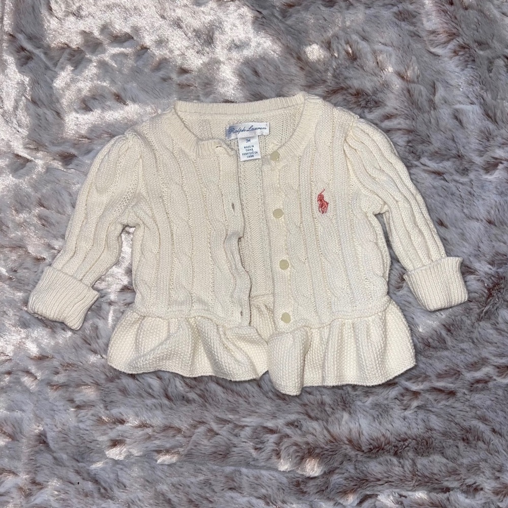 Ralph Lauren Baby Cable Peplum Cotton Cardigan